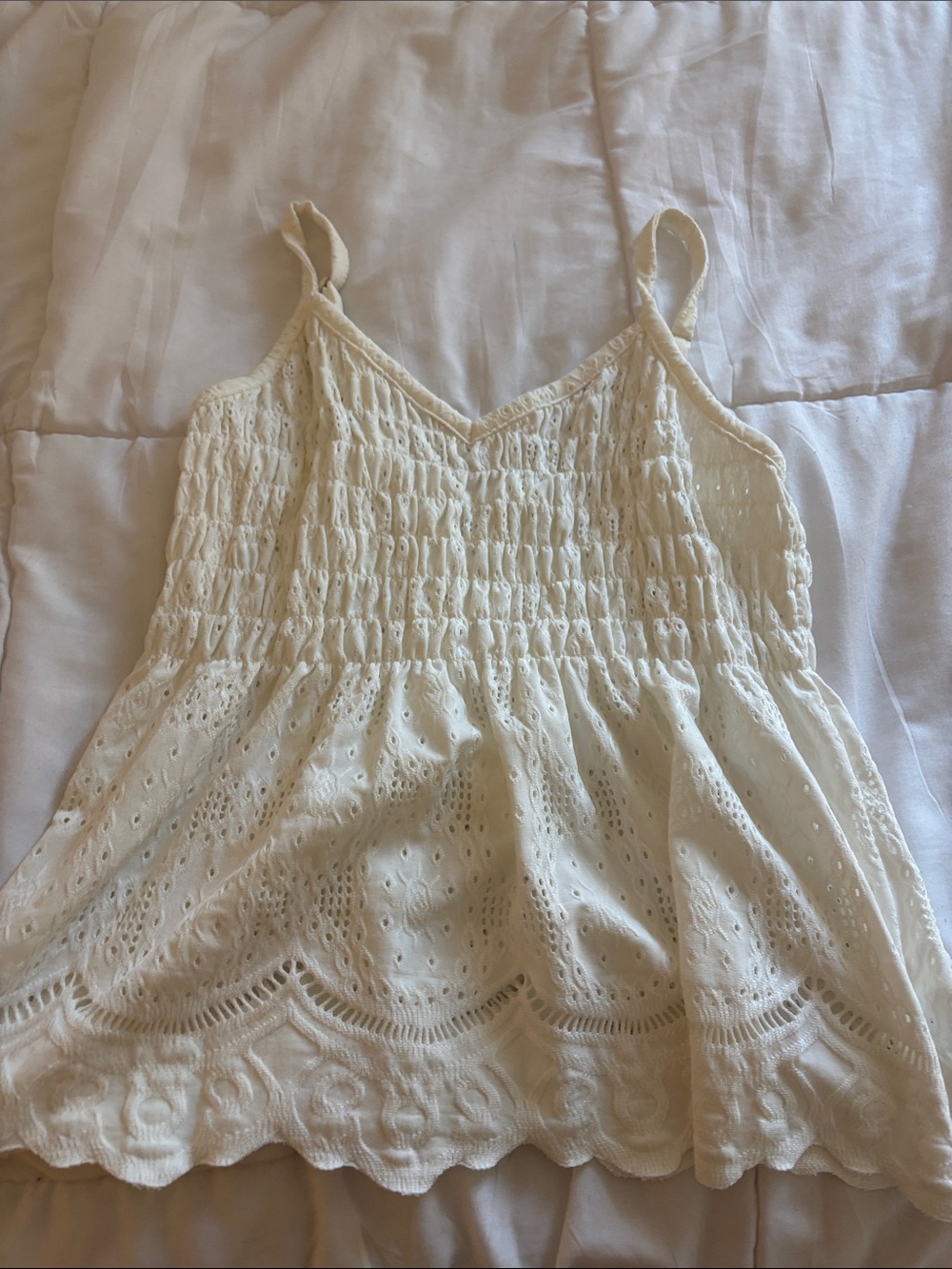 Girls' Cream Eyelet Smocked Cami Top